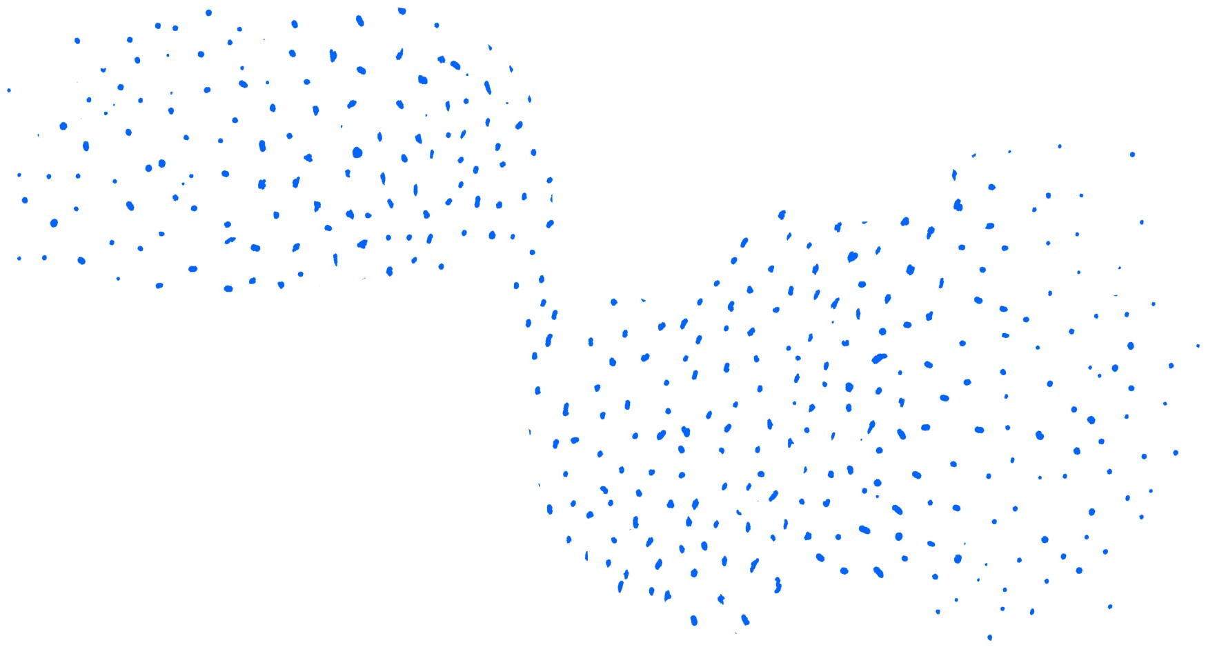 Two dense fields of blue marks, offset from one another with an open space between
